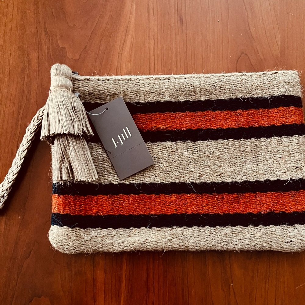 J. JILL STRIPED WOVEN JUTE CLUTCH/WRISTLET - NWT
